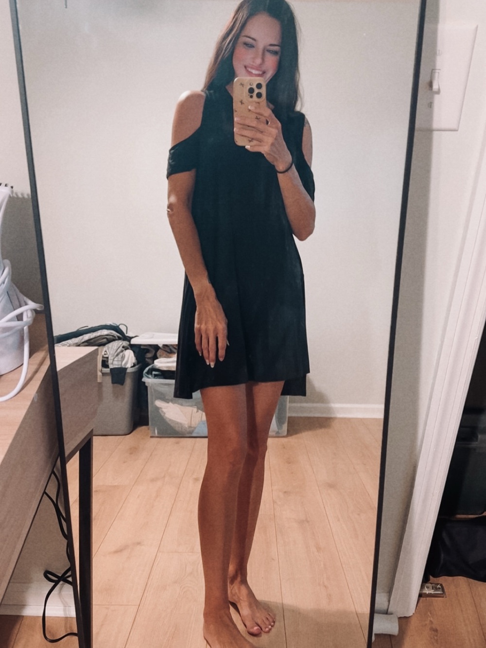 elan black cold shoulder dress